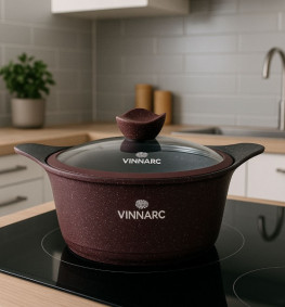Каструля кругла 4.3 л зі скляною кришкою Grand VINNARC VB-A0324NS бордо
