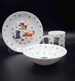 Детский набор посуды "Happy Dogs" стеклокерамика ZELIE