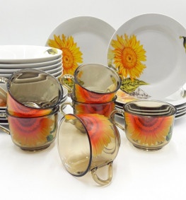 Набор тарелок и салатников с чашками Подсолнух (24 предметный) 5705