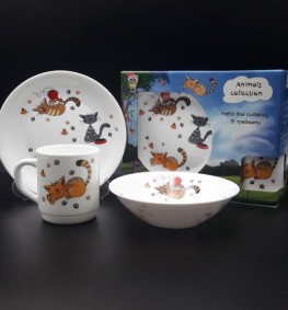 Детский набор посуды "Funny Cats" стеклокерамика ZELIE (Без подарочной коробки)