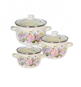 Набір каструль емальованих Віола, Анабель №6926 Idilia зі скляними кришками ТМ Epos Набір каструль емальованих Віола, Анабель №6926 Idilia зі скляними кришками ТМ Epos