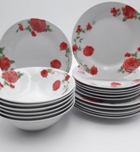 Набор тарелок и салатников Коралловая роза 17-045 (18 предметов) Lexin (Китай), фото