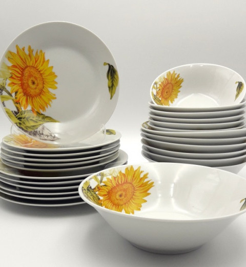 Набор тарелок и салатников Подсолнух (25 предметный) 5705, фото