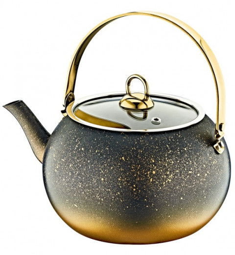 Чайник с антипригарным покрытием на 3,0 л чорний/золото 8212 XL OMS Турция, фото