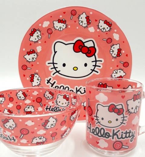 Набор детской посуды 3 предмета Hello Kitty, фото