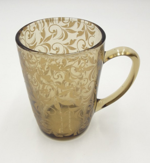 Чашка / кружка для чая дымчатая "Вензель золото" 330 мл, фото 4