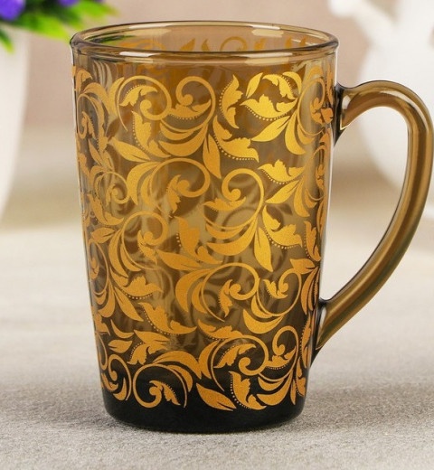 Чашка / кружка для чая дымчатая "Вензель золото" 330 мл, фото