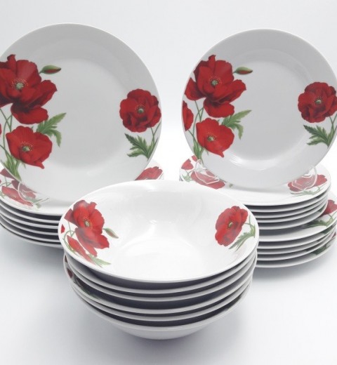 Набор тарелок и салатников Красный мак (24 предметный) 9007 Lexin (Китай), фото 2