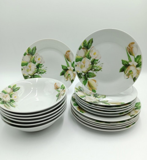 Набор тарелок и салатников Магнолия 18-130 (18 предметный) Lexin (Китай), фото