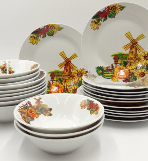 Набор тарелок и салатников Мельница 8574 (24 предмета), фото