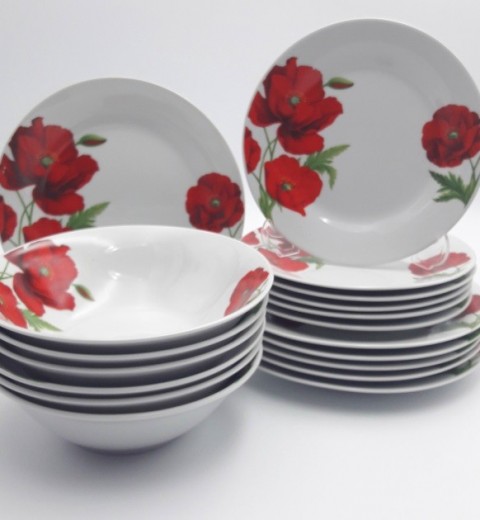 Набор тарелок и салатников Красный мак (18 предметный) 9007 Lexin (Китай), фото