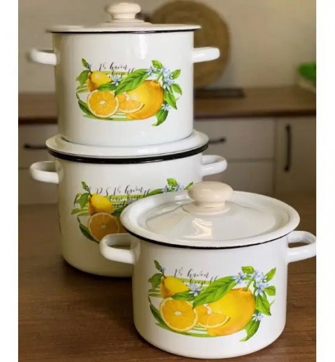 Набір каструль емальованих №262 Idilia Лаванда (3л; 4.5л; 5.5л) ТМ Epos, фото