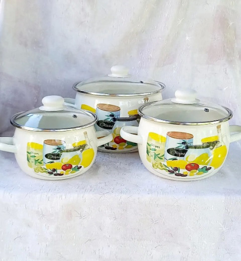 Набір каструль емальованих Віола, Анабель №6926 Idilia зі скляними кришками ТМ Epos, фото