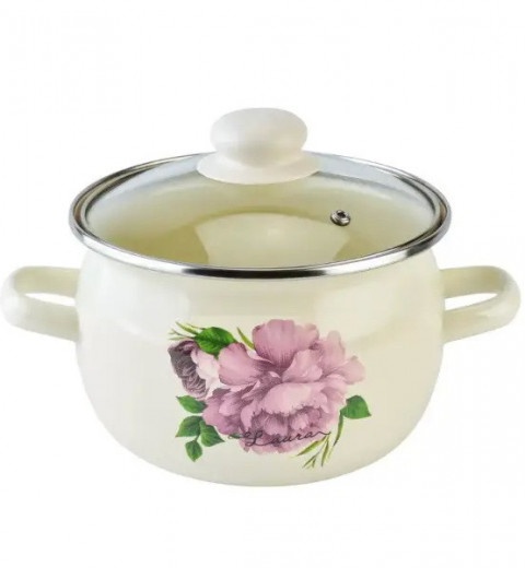 Кастрюля эмалированная на 1,5 л со стеклянной крышкой 61908/2 ТМ Epos (рисунки разные), фото