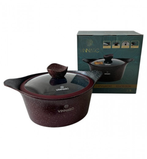 Каструля  кругла 3.1 л  зі скляною кришкою  Grand VINNARC  VB-A0322NS бордо, фото 2