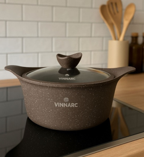 Каструля  кругла 2.4 л зі скляною кришкою  Grand VINNARC  CO-A0320NS бежева, фото