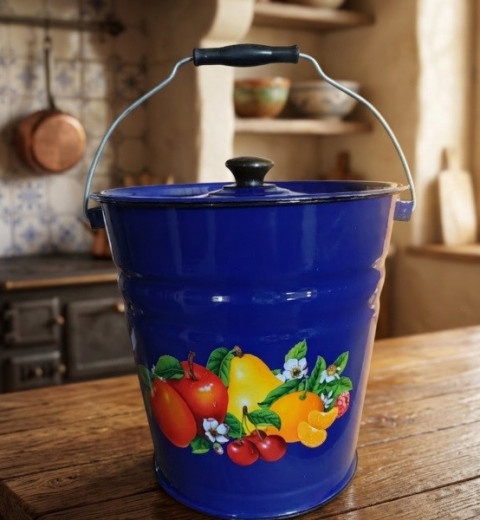 Ведро эмалированное с крышкой 12 л Тюльпан ВЕКОBOD EMAL конусное, фото